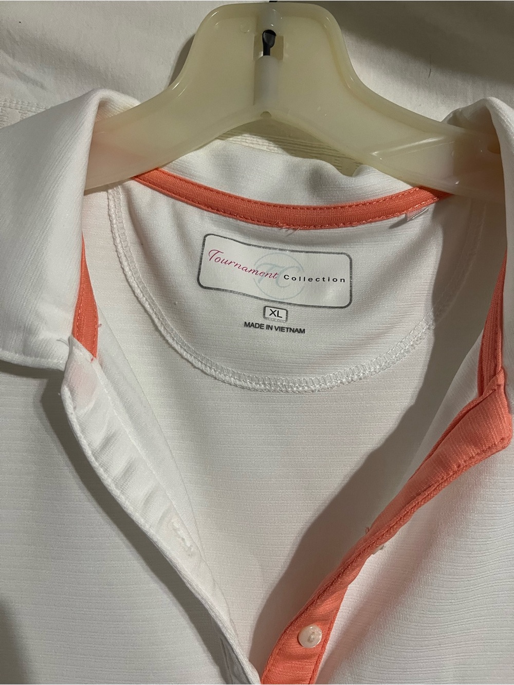 Tournament Collection White Polo with Coral Trim - Picture 1 of 3